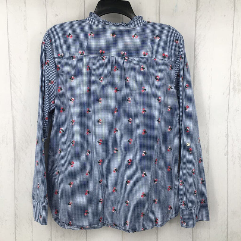 L Plaid flo embroidered quarter button down l/s top