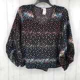 S flo print v-neck 3/4 slv top