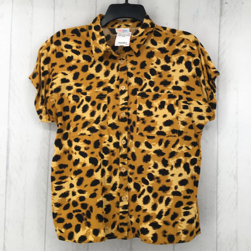 XXS Animal print button down s/s top