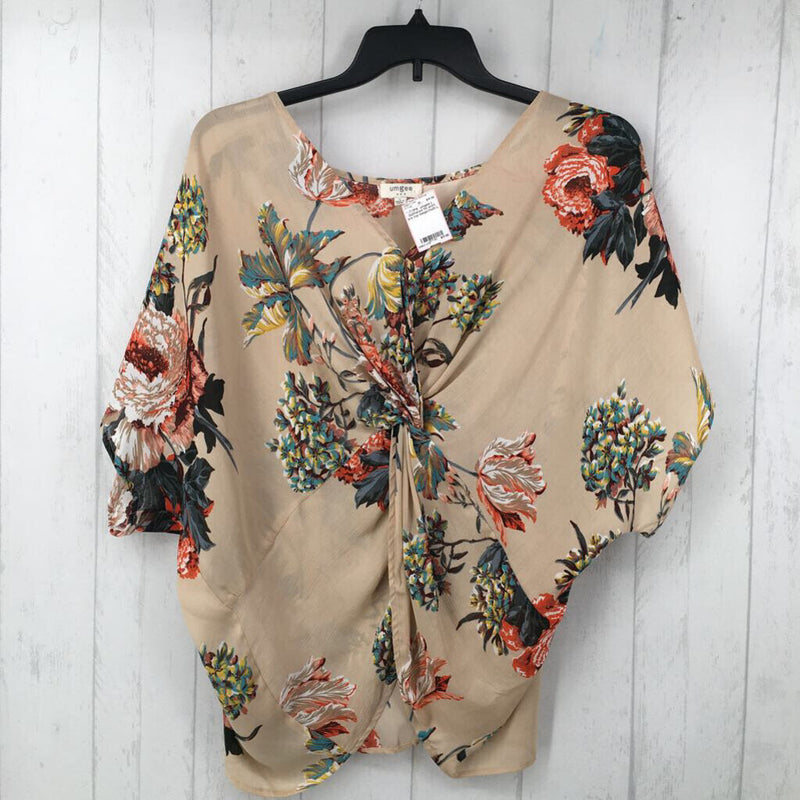 L Gathered flo print s/s top