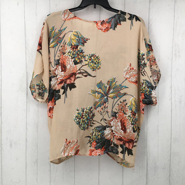 L Gathered flo print s/s top