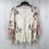 L/XL Velvet flo print zip-up top