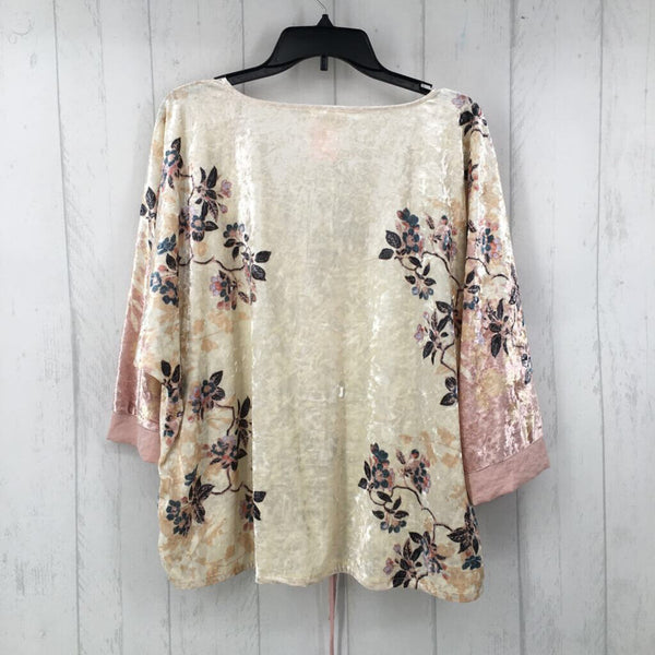 L/XL Velvet flo print zip-up top