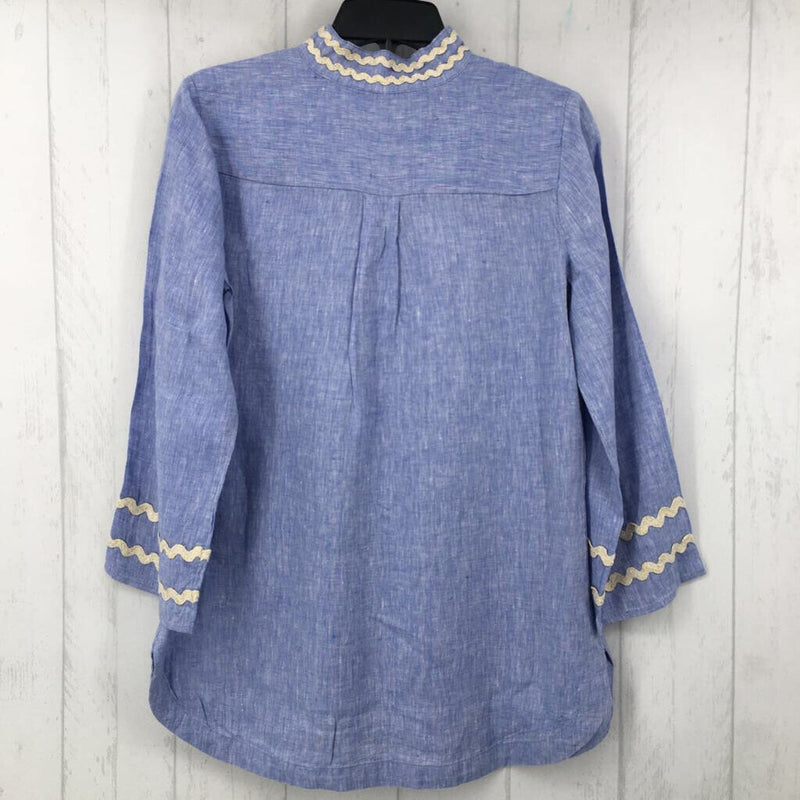 S l/s linen embroidered v-neck top