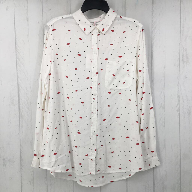 L l/s lips polka dot button shirt