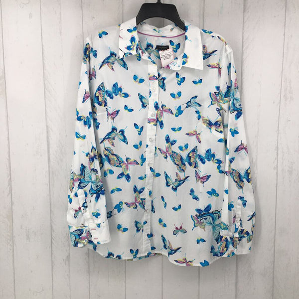 XL Butterfly print button down l/s top