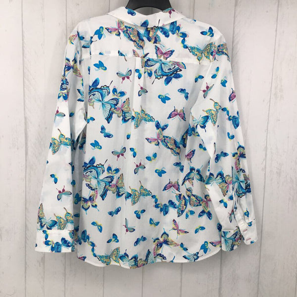 XL Butterfly print button down l/s top