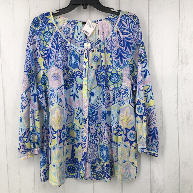 XL flower print 3/4 slv button shirt