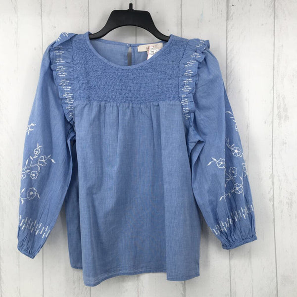 M ruffle embroidred l/s smocked top