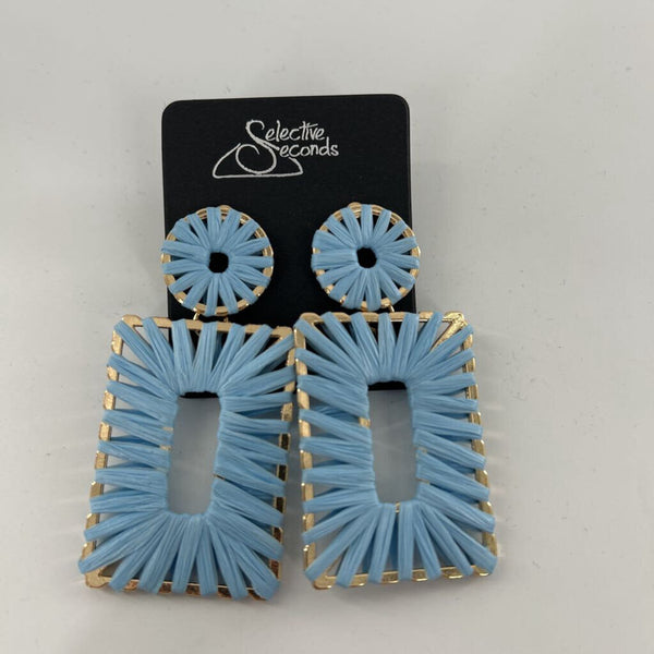 Blue fabric rectangle earrings