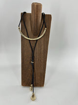 Chicos blk cord layered necklace gold accents