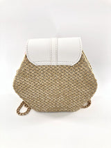 Hexagon straw bag gold chain