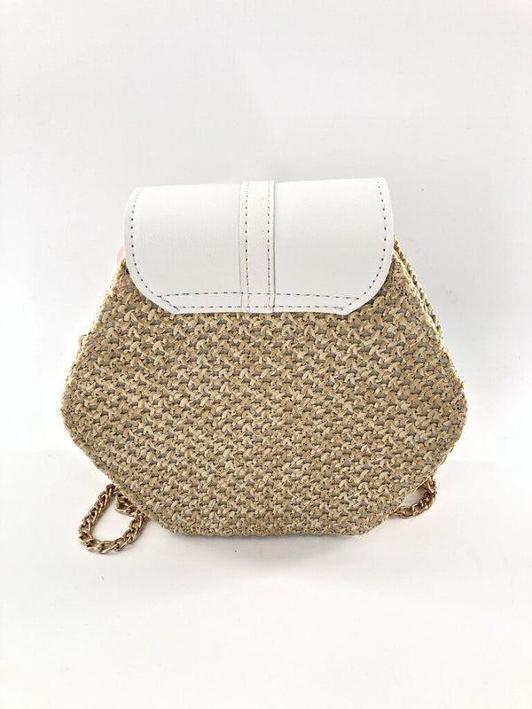 Hexagon straw bag gold chain