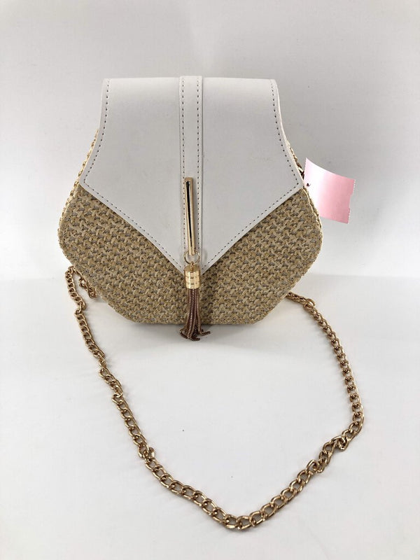 Hexagon straw bag gold chain