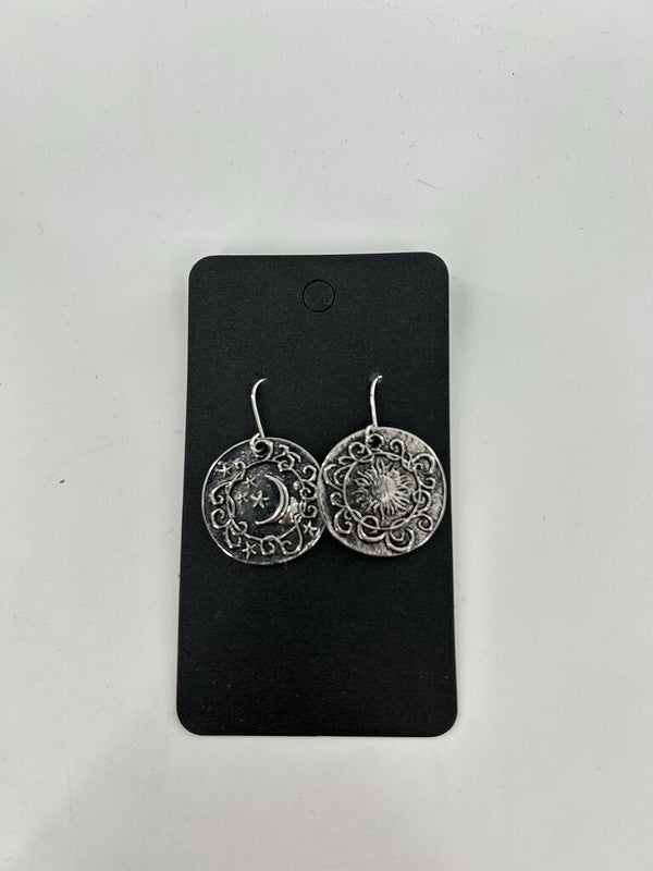 Silver disc sun&moon earrings