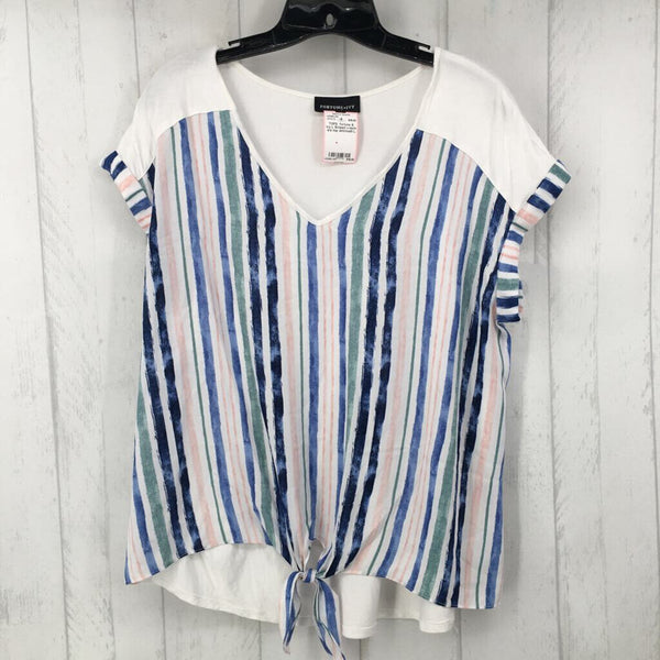 L Striped v-neck s/s top