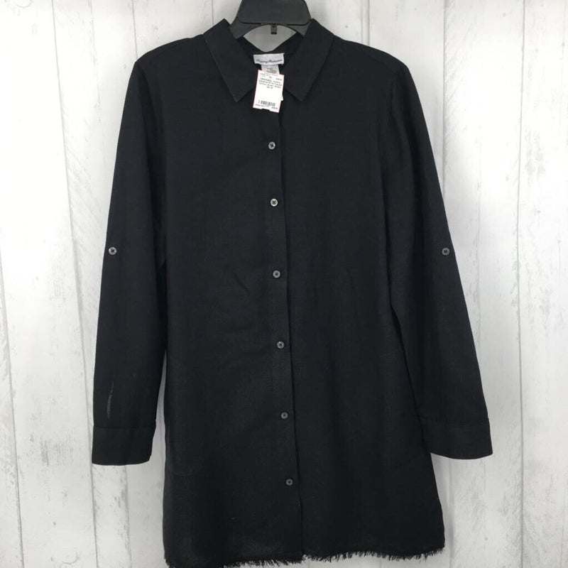 M l/s frayed button down dress