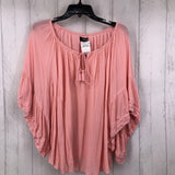 1X Gauzy flare slv tassel tie top