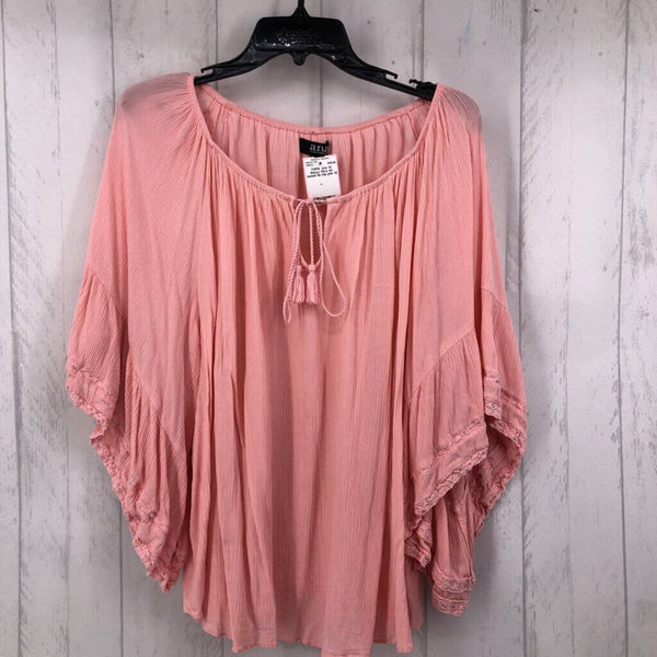 1X Gauzy flare slv tassel tie top