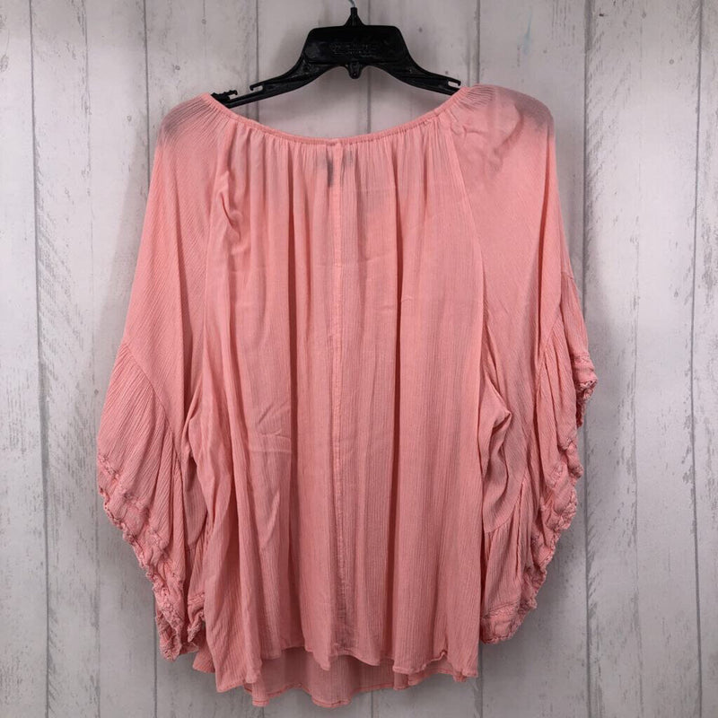 1X Gauzy flare slv tassel tie top