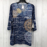 R54 OX Printed embelished 3/4 slv top