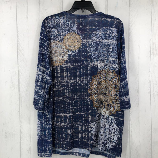 R54 OX Printed embelished 3/4 slv top