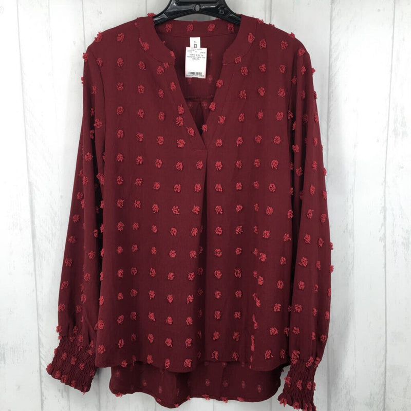 XL l/s textured v-neck top