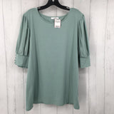 XL pleated slv crew neck top