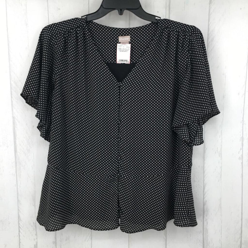 L s/s polka dot button top