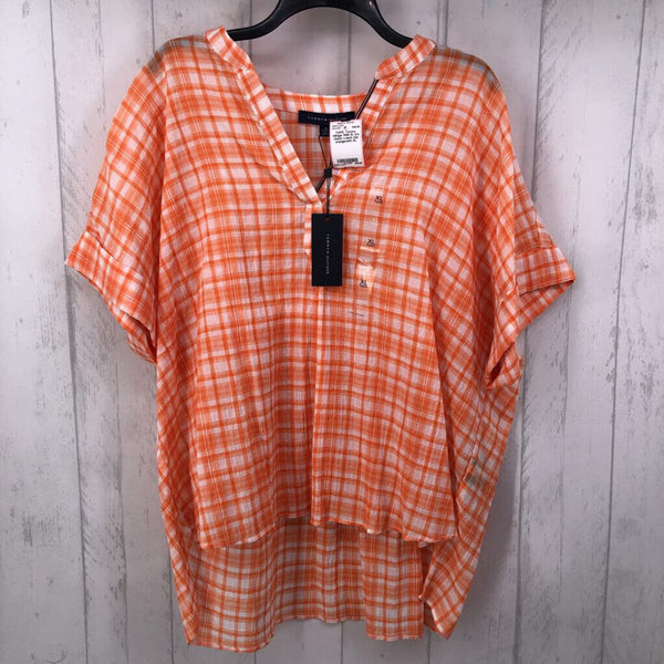 R59 XL s/s check v-neck top