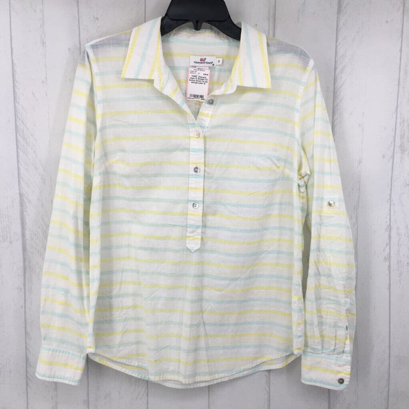 12 Striped 1/2 button down l/s top