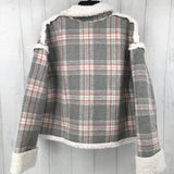 L Faux fur lined plaid toggle button jacket