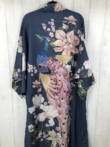 L s/s peacock flower print kimono