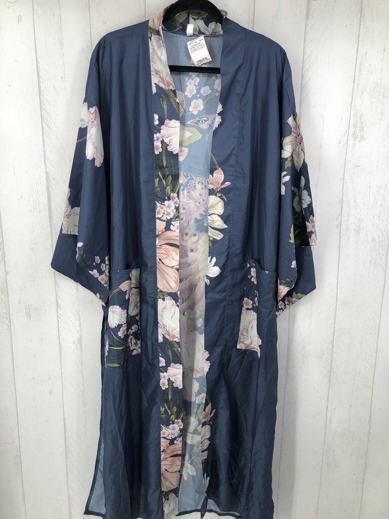 L s/s peacock flower print kimono