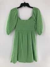 L L Textured smocked elbow length slv dress