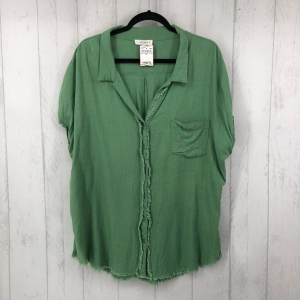 1XL Linen blend utton down cap slv top