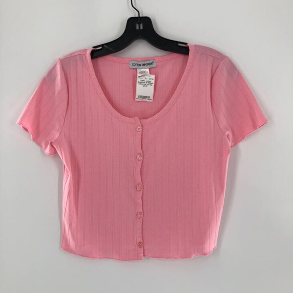 S Ribbed button up s/s top