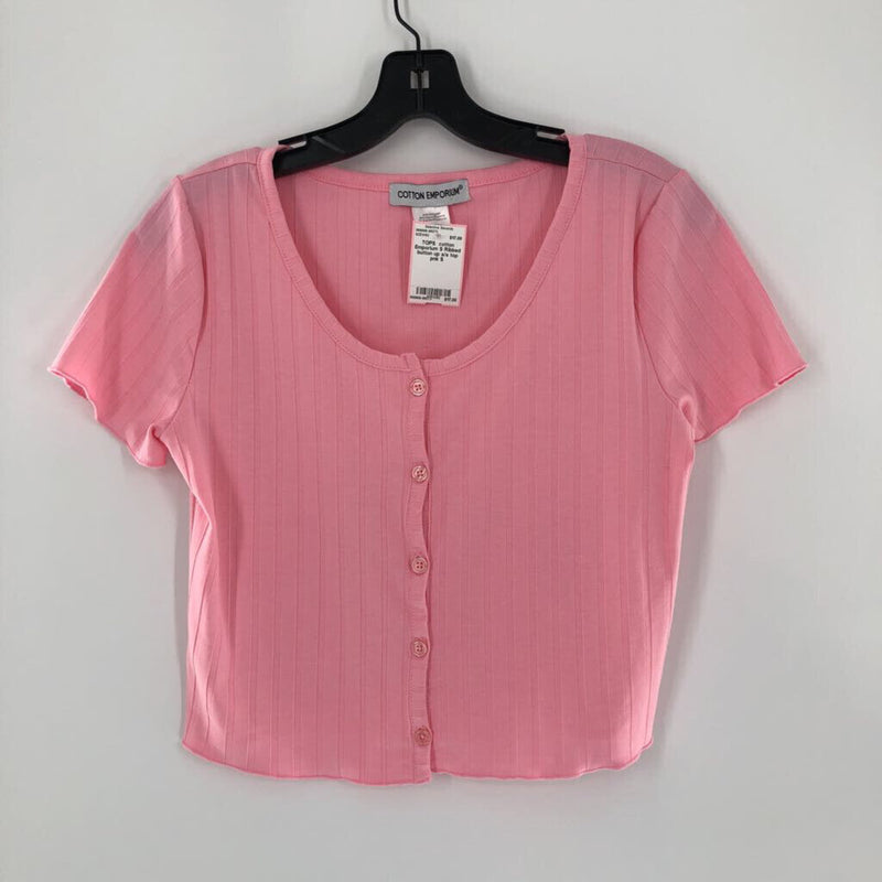 S Ribbed button up s/s top