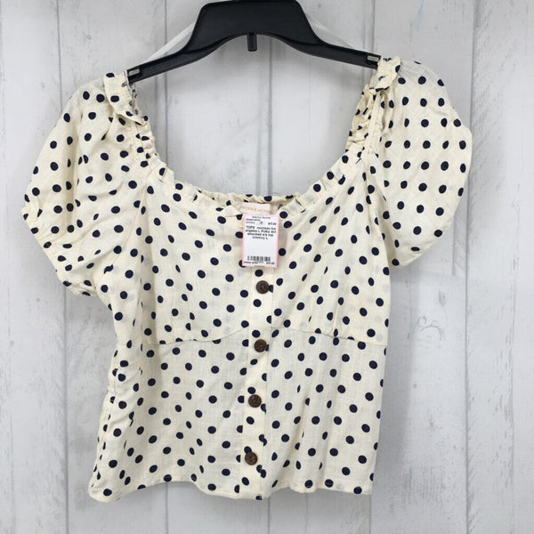 L Polka dot smocked s/s top