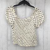 L Polka dot smocked s/s top