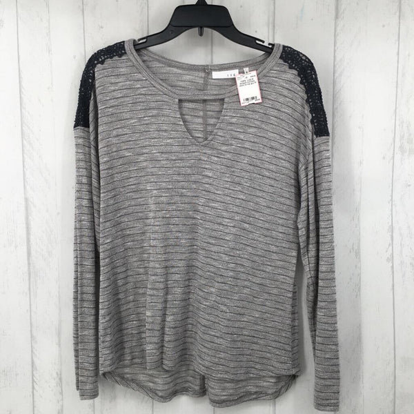 M Striped notched neck l/s top