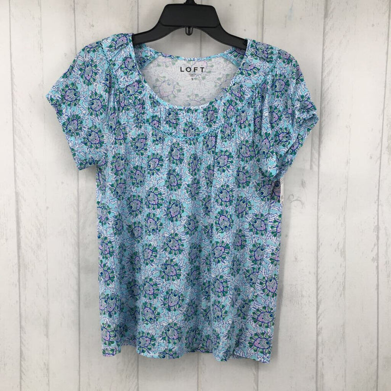 S print pleated smocked top