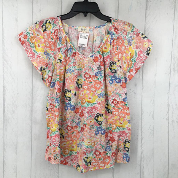 M s/s flower print v-neck top