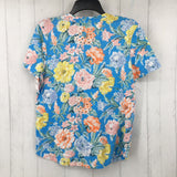 M s/s flower print v-neck top