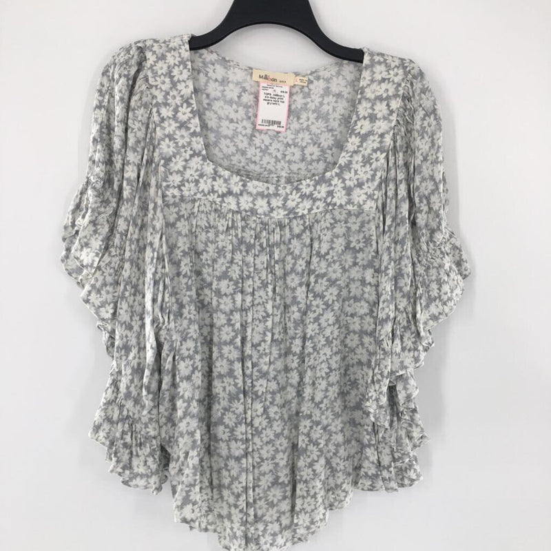 L s/s daisy print square neck top