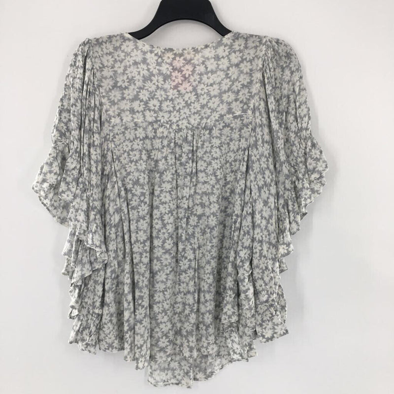 L s/s daisy print square neck top