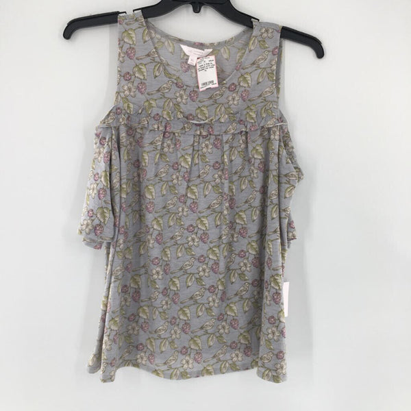 R36 XL s/s flower print cold shoulder top