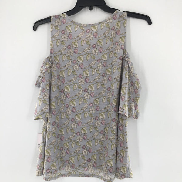 R36 XL s/s flower print cold shoulder top