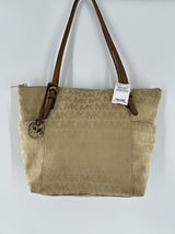 canvas monogram zip top tote