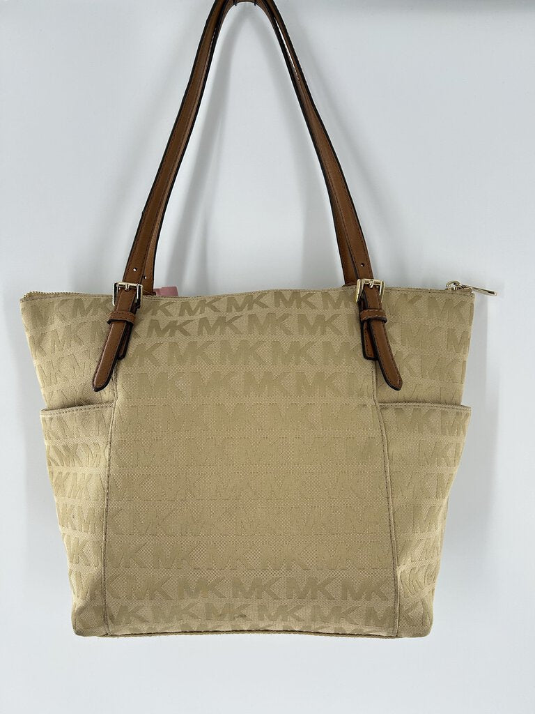 canvas monogram zip top tote